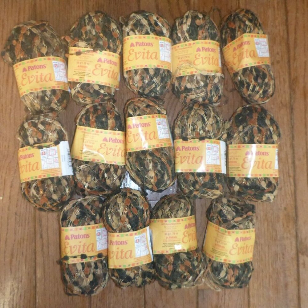 14 Small Skeins Patons Evita Ladder Puff Yarn - Color Madras - 75 yds ea.